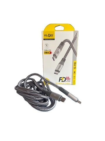 Кабел за зареждане KLGO 2 метра Type C към Type C