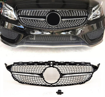 Хром / черна диамантена решетка за Mercedes C класа W205 седан, S205 комби, C205 купе 2019-2020 с отвор