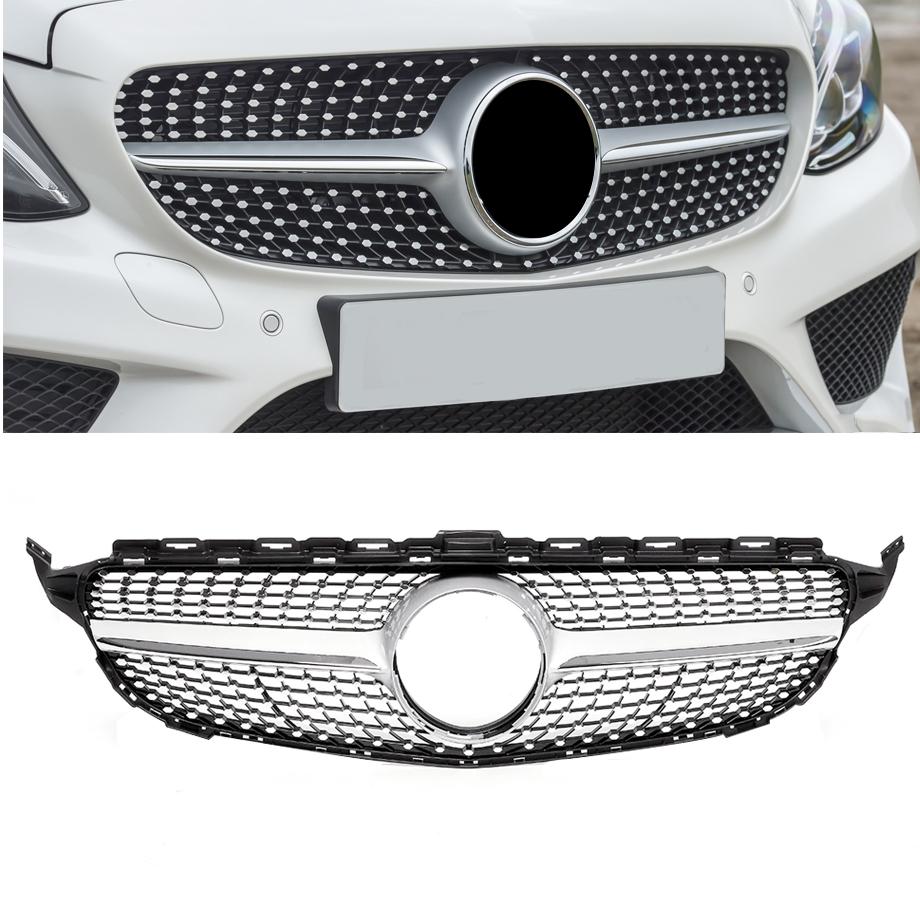 Хром / сива диамантена решетка за Mercedes C класа W205 седан, S205 комби, C205 купе 2014-2018 с отвор
