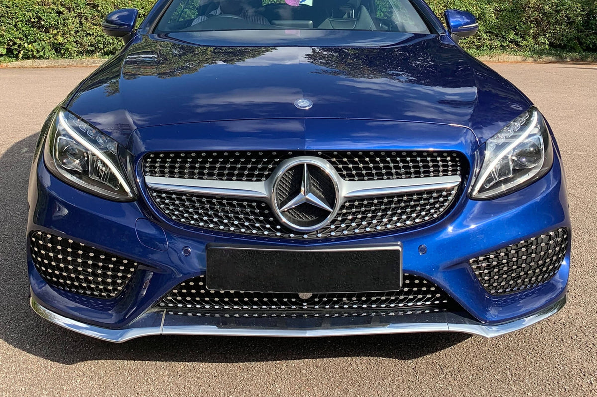 Хром / сива диамантена решетка за Mercedes C класа W205 седан, S205 комби, C205 купе 2014-2018 с отвор – снимка 4